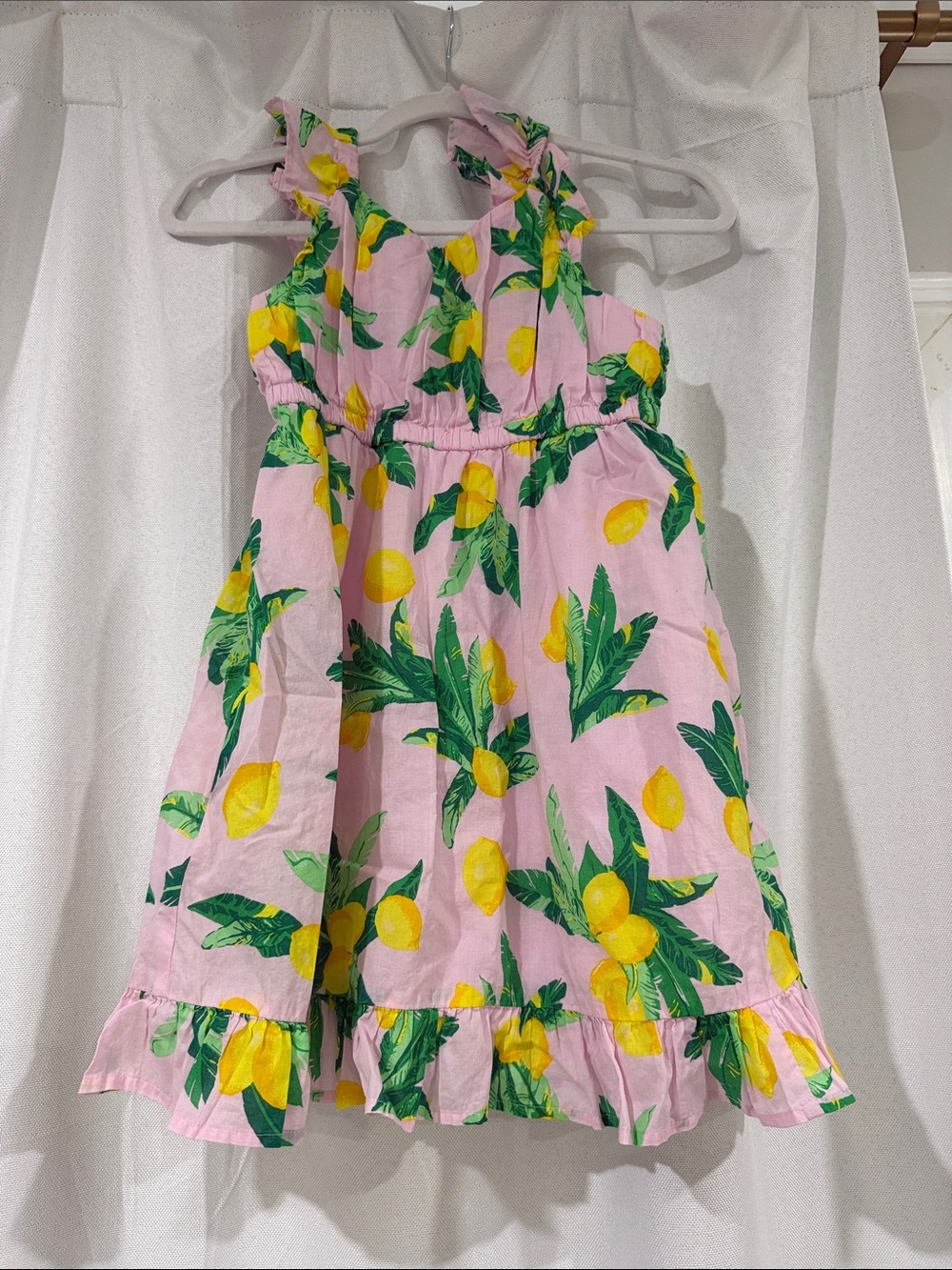 Crewcuts Pink Lemon-Print Ruffle Sundress